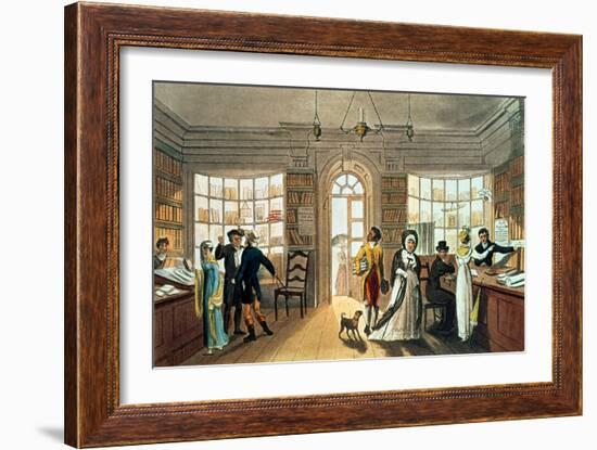 The Library, from Poetical Sketches of Scarborough, by Rudolph Ackermann (1764-1834), 1813-James Green-Framed Giclee Print