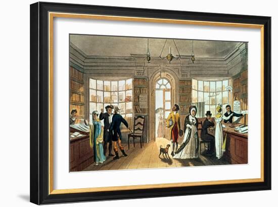 The Library, from Poetical Sketches of Scarborough, by Rudolph Ackermann (1764-1834), 1813-James Green-Framed Giclee Print