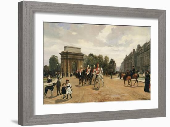 The Life Guards Passing Hyde Park Corner, London, circa 1886-Felippo Baratti-Framed Giclee Print