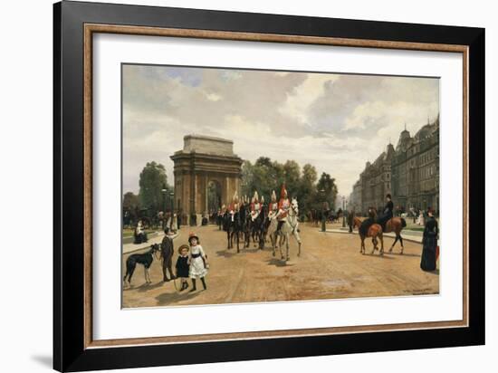 The Life Guards Passing Hyde Park Corner, London, circa 1886-Felippo Baratti-Framed Giclee Print