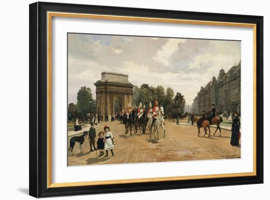 The Life Guards Passing Hyde Park Corner, London, circa 1886-Felippo Baratti-Framed Giclee Print