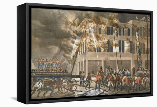The Life of a Fireman, Now Then with a Will - Shake Her Up Boys!, 1854-Currier & Ives-Framed Premier Image Canvas