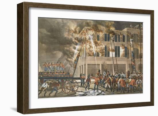 The Life of a Fireman, Now Then with a Will - Shake Her Up Boys!, 1854-Currier & Ives-Framed Giclee Print