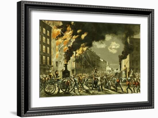 The Life of a Fireman, the New Era. Steam and Muscle, 1861-Currier & Ives-Framed Giclee Print