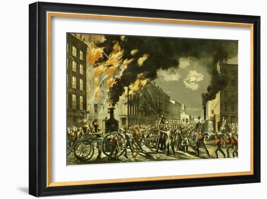 The Life of a Fireman, the New Era. Steam and Muscle, 1861-Currier & Ives-Framed Giclee Print