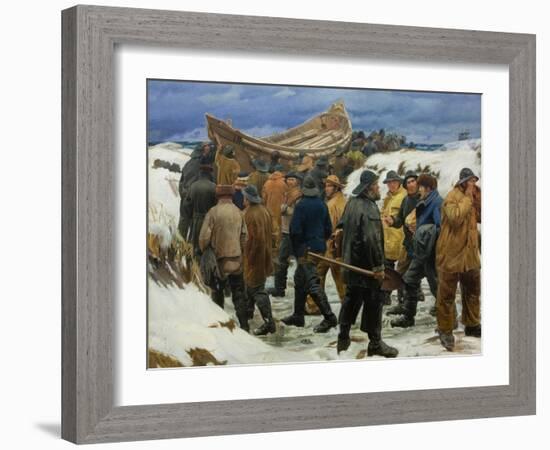 The Lifeboat Is Taken Through the Dunes, 1883-Michael Ancher-Framed Giclee Print