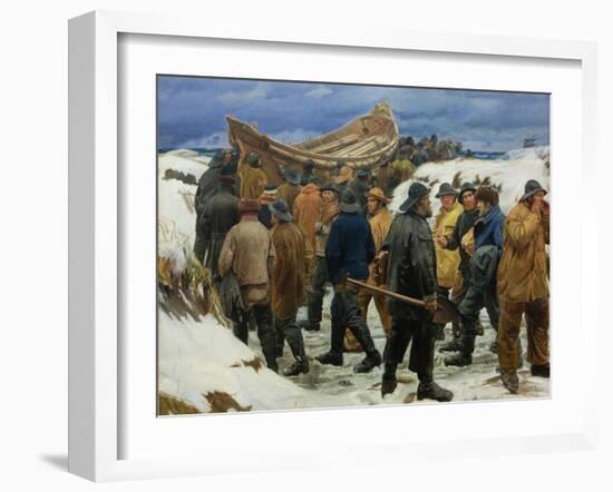 The Lifeboat Is Taken Through the Dunes, 1883-Michael Ancher-Framed Giclee Print