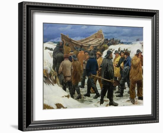 The Lifeboat Is Taken Through the Dunes, 1883-Michael Ancher-Framed Giclee Print