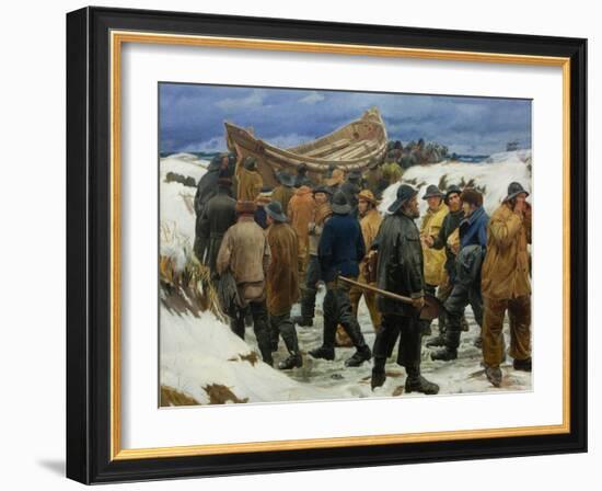 The Lifeboat Is Taken Through the Dunes, 1883-Michael Ancher-Framed Giclee Print