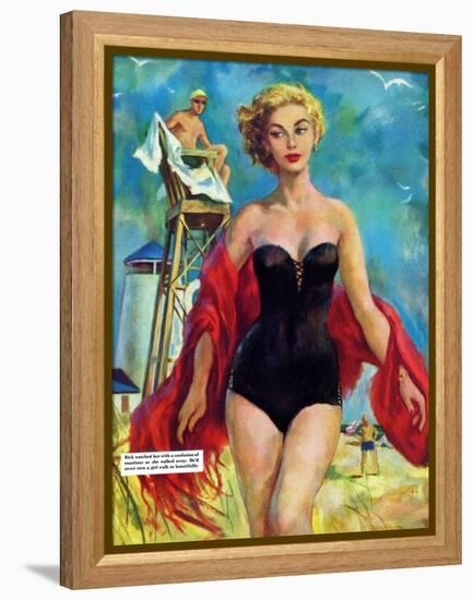 The Lifeguard & The Lady  - Saturday Evening Post "Leading Ladies", August 27, 1955 pg.24-Bn Stahl-Framed Premier Image Canvas