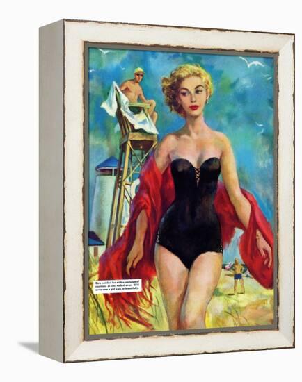 The Lifeguard & The Lady  - Saturday Evening Post "Leading Ladies", August 27, 1955 pg.24-Bn Stahl-Framed Premier Image Canvas