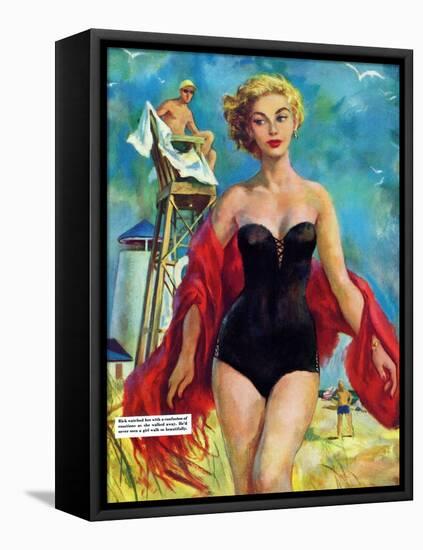 The Lifeguard & The Lady  - Saturday Evening Post "Leading Ladies", August 27, 1955 pg.24-Bn Stahl-Framed Premier Image Canvas