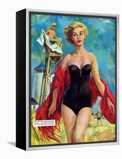 The Lifeguard & The Lady  - Saturday Evening Post "Leading Ladies", August 27, 1955 pg.24-Bn Stahl-Framed Premier Image Canvas