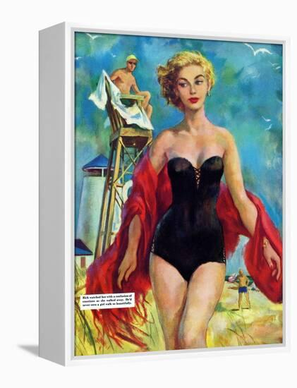 The Lifeguard & The Lady  - Saturday Evening Post "Leading Ladies", August 27, 1955 pg.24-Bn Stahl-Framed Premier Image Canvas