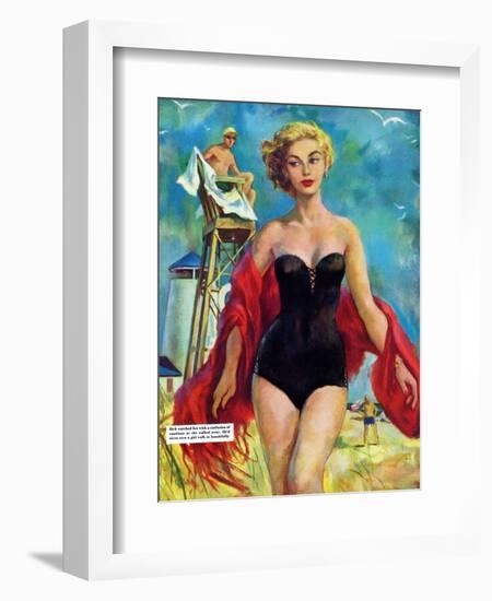 The Lifeguard & The Lady  - Saturday Evening Post "Leading Ladies", August 27, 1955 pg.24-Bn Stahl-Framed Giclee Print