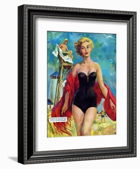 The Lifeguard & The Lady  - Saturday Evening Post "Leading Ladies", August 27, 1955 pg.24-Bn Stahl-Framed Giclee Print