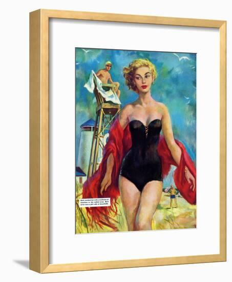 The Lifeguard & The Lady  - Saturday Evening Post "Leading Ladies", August 27, 1955 pg.24-Bn Stahl-Framed Giclee Print