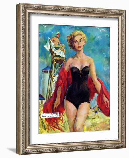 The Lifeguard & The Lady  - Saturday Evening Post "Leading Ladies", August 27, 1955 pg.24-Bn Stahl-Framed Giclee Print