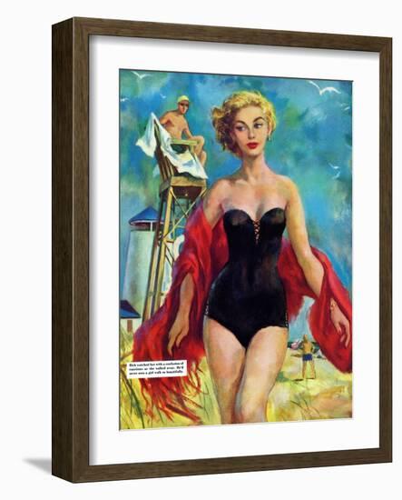 The Lifeguard & The Lady  - Saturday Evening Post "Leading Ladies", August 27, 1955 pg.24-Bn Stahl-Framed Giclee Print