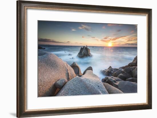 The light of sunset on blue sea framed by cliffs, Capo Testa, Santa Teresa di Gallura, Italy-Roberto Moiola-Framed Photographic Print