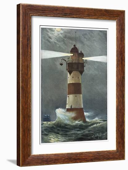 The Lighthouse on Roten Sande in the Weser Estuary on Germany's Nordzee Coast-Willy Stower-Framed Art Print