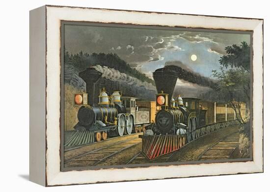 The Lightning Express Trains, 1863-Currier & Ives-Framed Premier Image Canvas