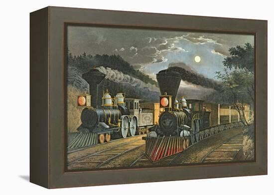 The Lightning Express Trains, 1863-Currier & Ives-Framed Premier Image Canvas