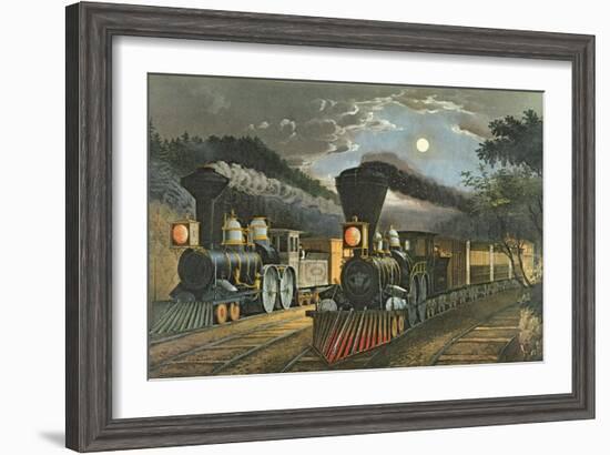 The Lightning Express Trains, 1863-Currier & Ives-Framed Giclee Print