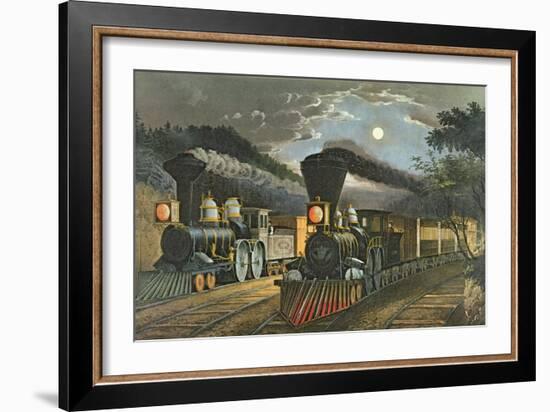 The Lightning Express Trains, 1863-Currier & Ives-Framed Giclee Print