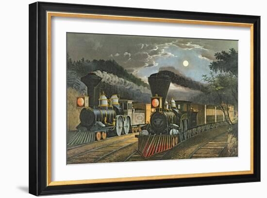 The Lightning Express Trains, 1863-Currier & Ives-Framed Giclee Print