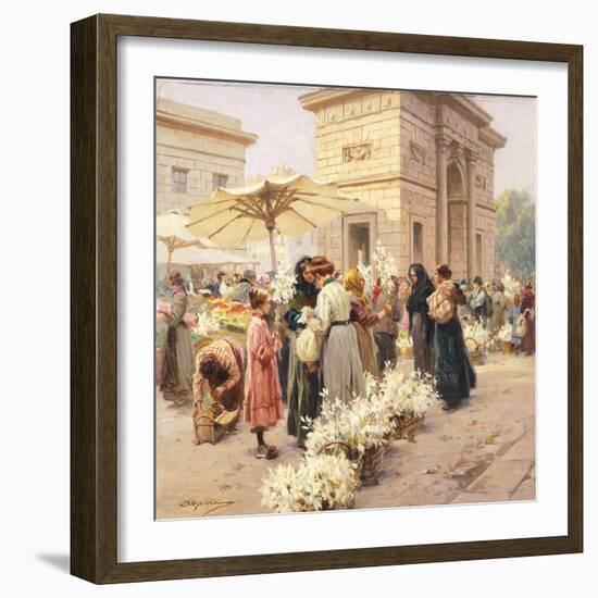 The Lily Market at Porta Garibaldi in Milan-Achille Beltrame-Framed Giclee Print
