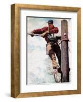 The Lineman (or Telephone Lineman on Pole)-Norman Rockwell-Framed Giclee Print