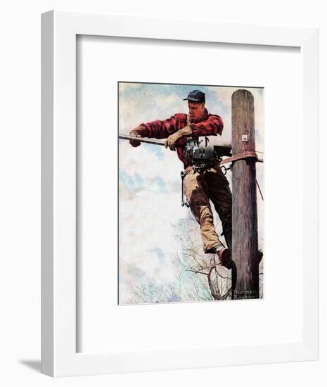 The Lineman (or Telephone Lineman on Pole)-Norman Rockwell-Framed Giclee Print