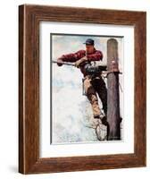 The Lineman (or Telephone Lineman on Pole)-Norman Rockwell-Framed Giclee Print