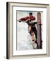 The Lineman (or Telephone Lineman on Pole)-Norman Rockwell-Framed Giclee Print