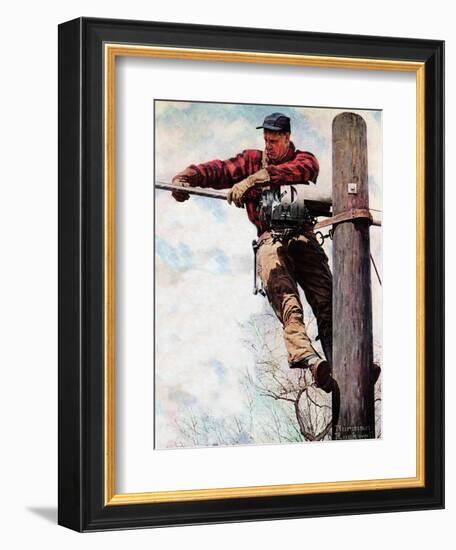 The Lineman (or Telephone Lineman on Pole)-Norman Rockwell-Framed Giclee Print