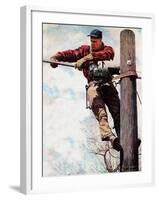 The Lineman (or Telephone Lineman on Pole)-Norman Rockwell-Framed Giclee Print