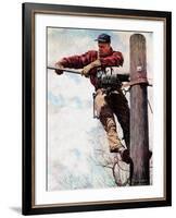 The Lineman (or Telephone Lineman on Pole)-Norman Rockwell-Framed Giclee Print