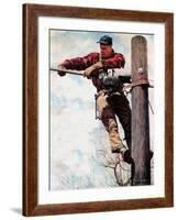 The Lineman (or Telephone Lineman on Pole)-Norman Rockwell-Framed Giclee Print