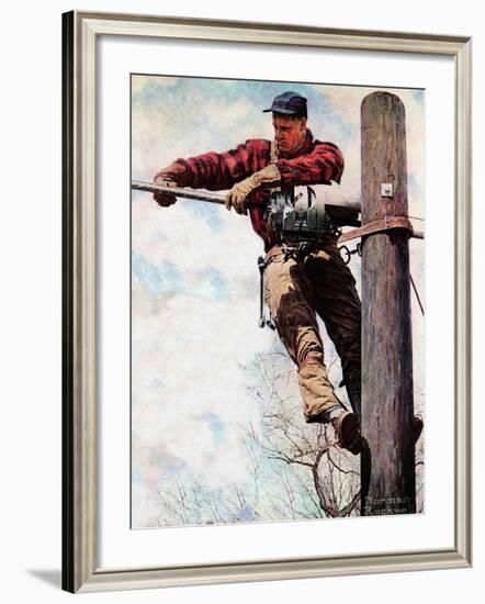 The Lineman (or Telephone Lineman on Pole)-Norman Rockwell-Framed Giclee Print