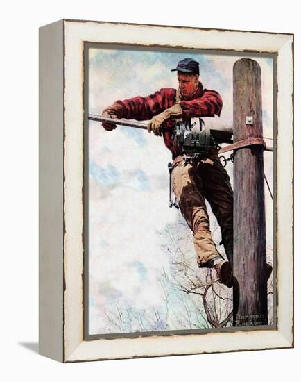 The Lineman (or Telephone Lineman on Pole)-Norman Rockwell-Framed Premier Image Canvas