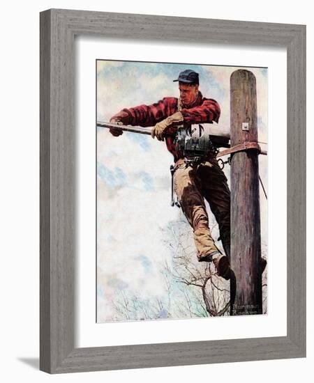 The Lineman (or Telephone Lineman on Pole)-Norman Rockwell-Framed Premium Giclee Print