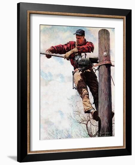 The Lineman (or Telephone Lineman on Pole)-Norman Rockwell-Framed Premium Giclee Print