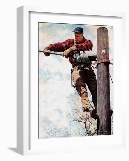 The Lineman (or Telephone Lineman on Pole)-Norman Rockwell-Framed Premium Giclee Print