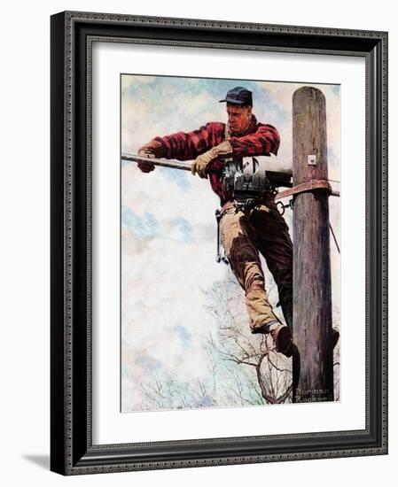 The Lineman (or Telephone Lineman on Pole)-Norman Rockwell-Framed Premium Giclee Print