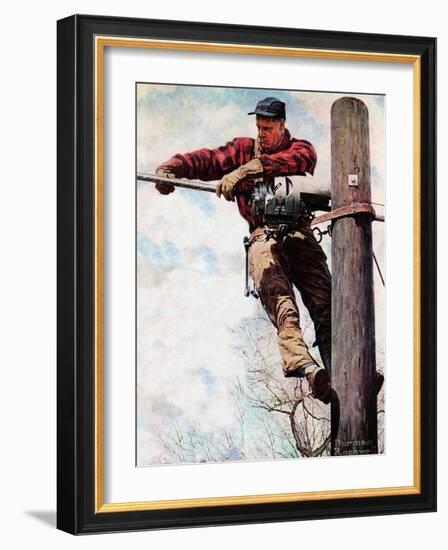 The Lineman (or Telephone Lineman on Pole)-Norman Rockwell-Framed Premium Giclee Print