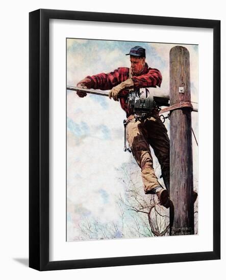 The Lineman (or Telephone Lineman on Pole)-Norman Rockwell-Framed Giclee Print