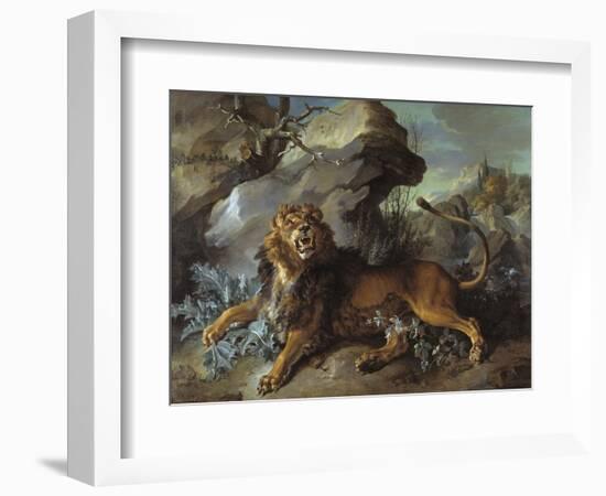 The Lion and the Fly, 1732 (Oil on Canvas)-Jean-Baptiste Oudry-Framed Giclee Print