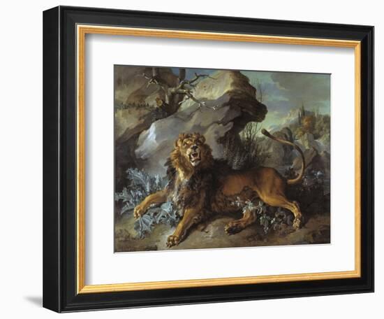 The Lion and the Fly, 1732 (Oil on Canvas)-Jean-Baptiste Oudry-Framed Giclee Print