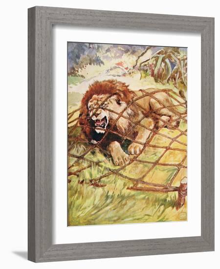 The Lion and the Mouse from 'Aesop's Fables', Pub. by Raphael Tuck and Sons Ltd., London-John Edwin Noble-Framed Giclee Print